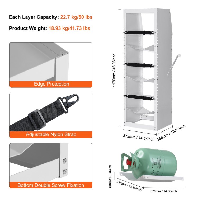 Refrigerant Tank Rack, With 3 X 30 50Lb Bottle Tanks, Cylinder Tank Rack 14.56X12.99X1.96 In, Refrigerant Cylinder Rack Gas Cylinder Racks And Holders For Freon, Gases, Oxygen, Nitrogen