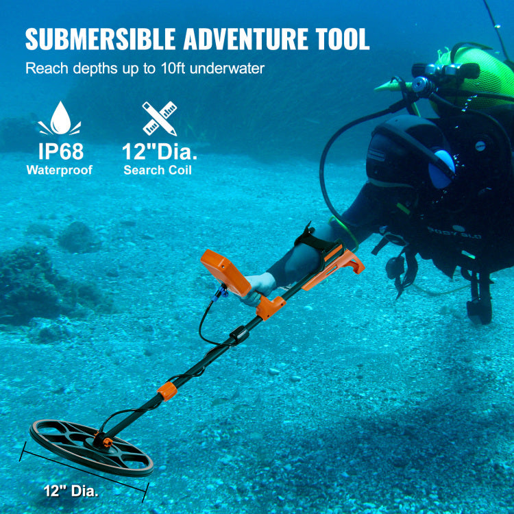 Waterproof Metal Detector, 12" Coil, Professional Rechargeable Gold Detector, 39 50 In Adjustable With Lcd 7 Modes Advanced Dsp Chip Bluetooth Headset, Ip68 For Detecting Gold Treasure Hunting
