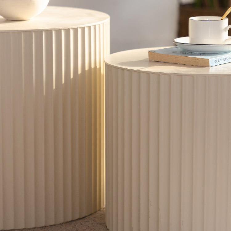 Beige Nesting Coffee Table Set Of 2 Modern Drum Side Table End Table Wave Stripe Round Coffee Table For Living Room