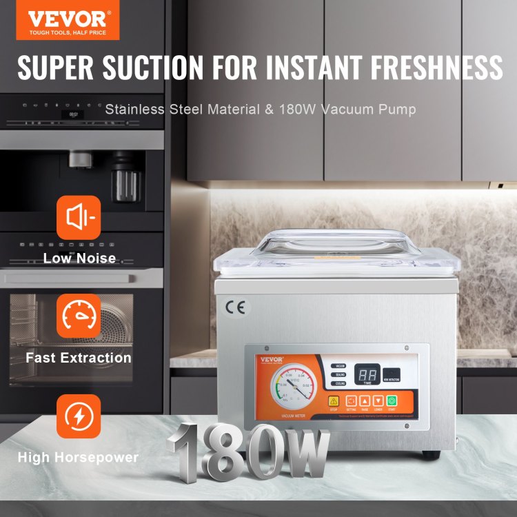 Chamber Vacuum Sealer, Dz 260A 6.5 M H Pump Rate, Excellent Sealing Effect With Automatic Control, 110V Kitchen Packaging Machine For Fresh Meats, Fruit Saver, Home, Commercial Using