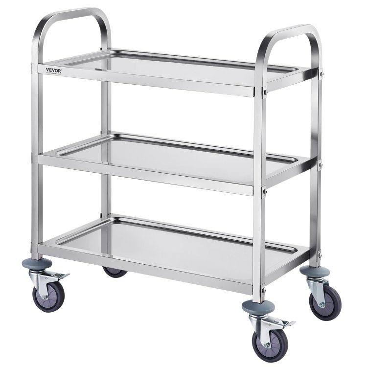 Stainless Steel Cart, 3 Layers Lab Utility Cart 400 Lbs Weight Capacity, Medical Cart With Lockable Universal Wheels, For Lab, Clinic, Kitchen, Salon