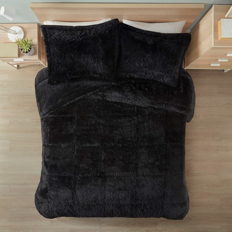 King Cal King Shaggy Long Fur Comforter Mini Set