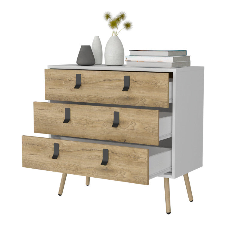 Kimball 3 Drawer Dresser, Modern Chic Storage With Wooden Legs