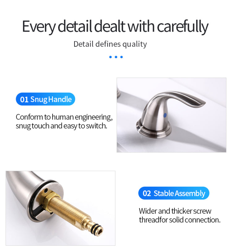 Brushed Nickel Widespread Bathroom Faucet, Waterfall Bathroom Faucets For Sink 3 Hole, 2 Handles Modern Vanity Faucet With Pop Up Drain Assembly And Lead Free Supply Hose,8 Inch
