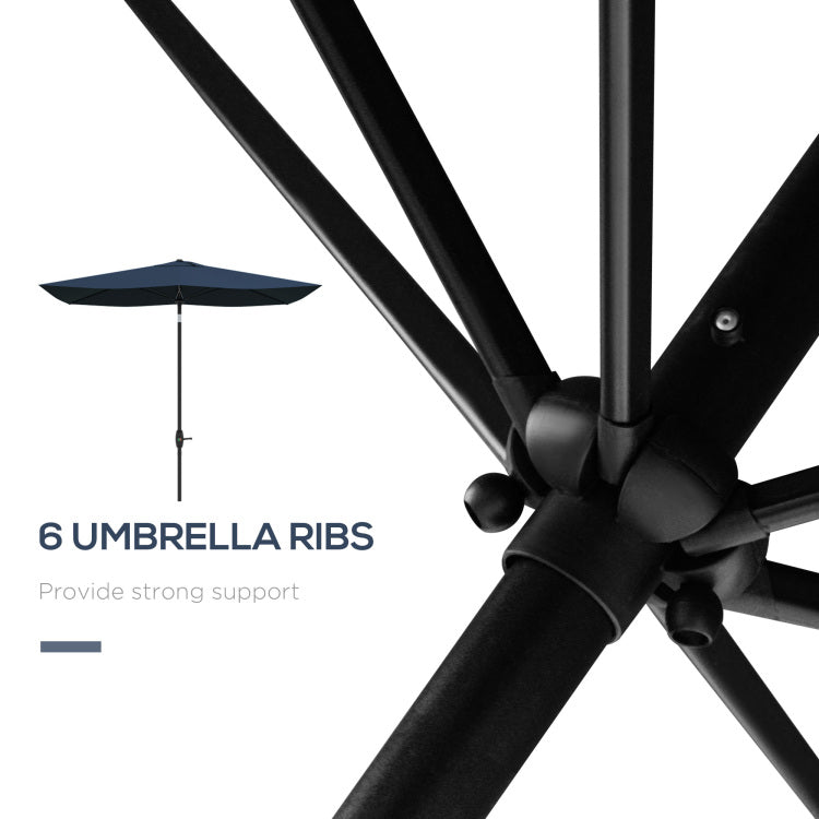 Outsunny 6.5' X 10' Rectangular Market Umbrella, Patio Outdoor Table Umbrella With Crank And Push Button Tilt, Blue