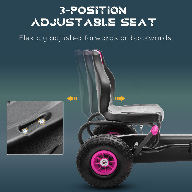 Aosom Kids Pedal Go Kart Ride On Toy With Ergonomic Comfort, Pedal Car With Tough, Wear Resistant Tread, Go Cart Kids Car For Boys & Girls With Suspension System, Safety Hand Brake, Ages 5 12, Pink