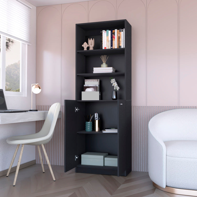 Sutton 2 Door Bookcase, Storage With Multi Level Shelves And Double Door Design