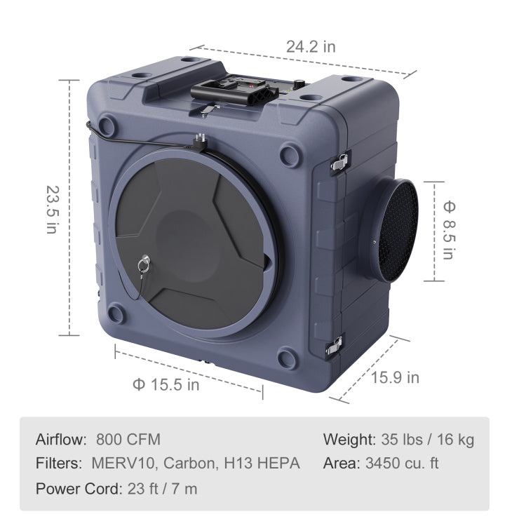 Air Scrubber With 3 Stage Filtration, Stackable Negative Air Machine 800 Cfm, Air Cleaner With Merv10, Carbon, H13 Hepa, For Home, Industrial And Commercial Use