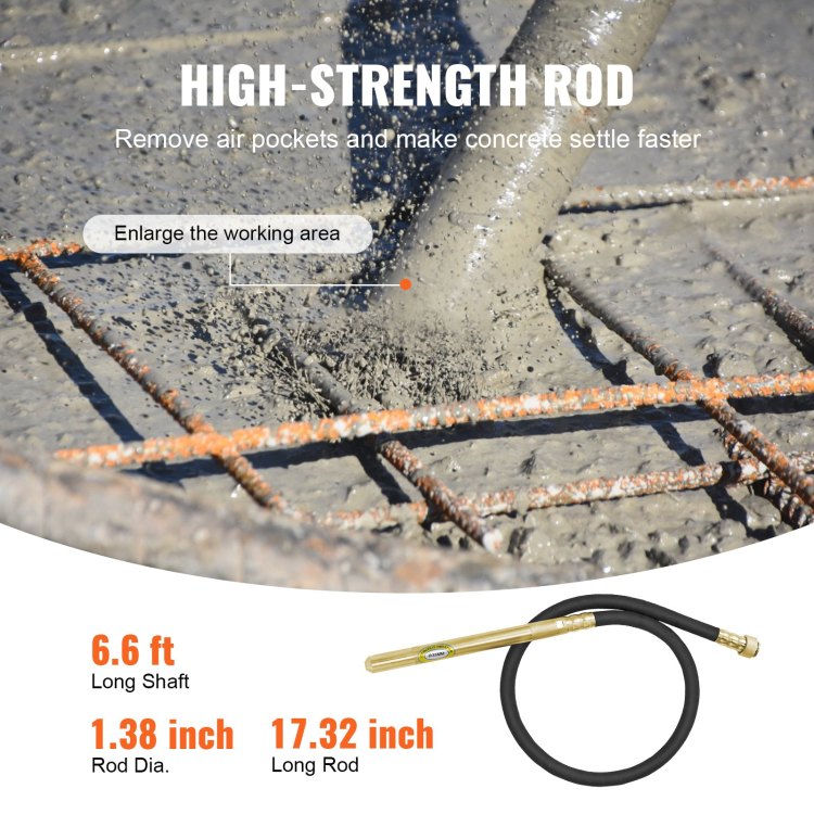 Handheld Concrete Vibrator, 950W Electric Vibrator 13000 Vpm, Electric Concrete Vibrating Tool With 6.6Ft 2M Shaft Rod, Portable Pencil Cement Vibrator Remove Air Bubble And Mix Concrete