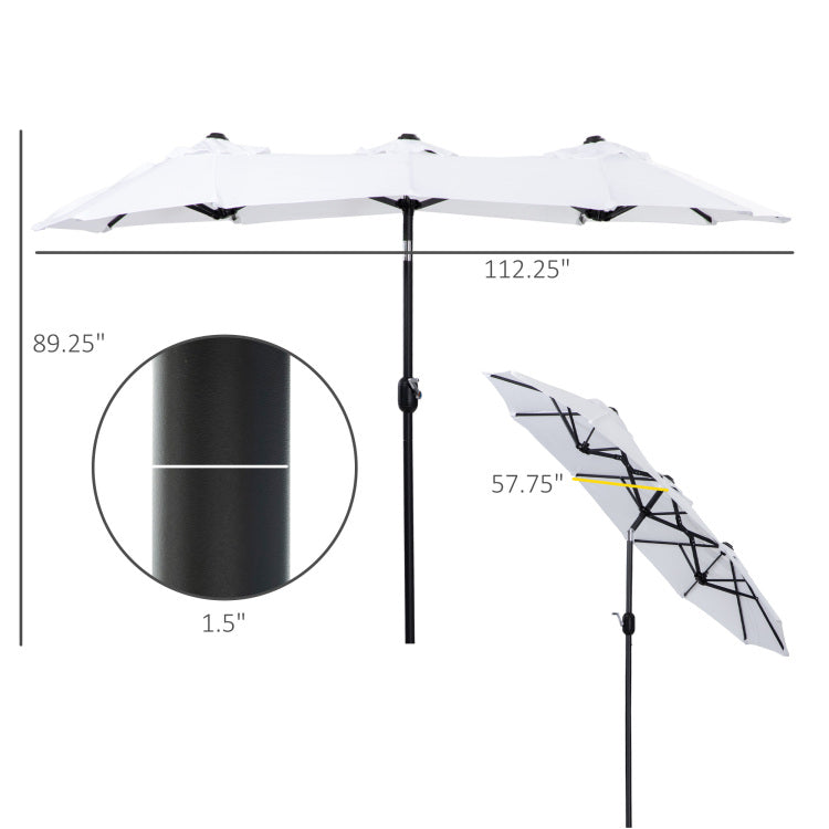 Outsunny Double Sided Patio Umbrella 9.5' Large Outdoor Market Umbrella With Push Button Tilt And Crank, 3 Air Vents And 12 Ribs, For Garden, Deck, Pool, White