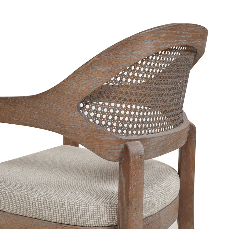 Americana Mid Century Modern Cane Back Dining Chair, Taupe Beige Textured Weave
