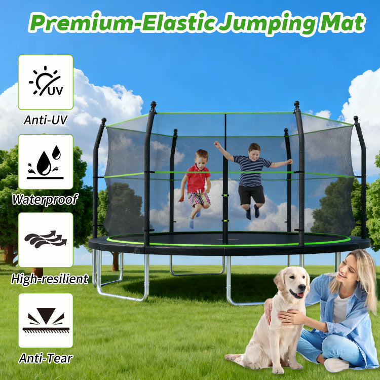 14Ft Trampoline With Ladder And Enclosure Net For Kids And Adults, Heavy Duty 14' Outdoor Trampoline For Backyard