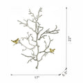17X5.5X22" Metal Branch Wall Sculptures With Bird Accents, Set Of 2