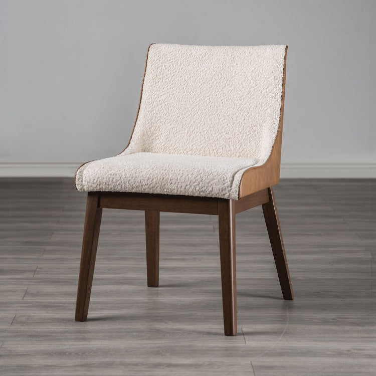 Mid Century Modern 2Pc Side Chair Padded Seat Angled Legs Curved Panel Back Walnut And Beige Finish