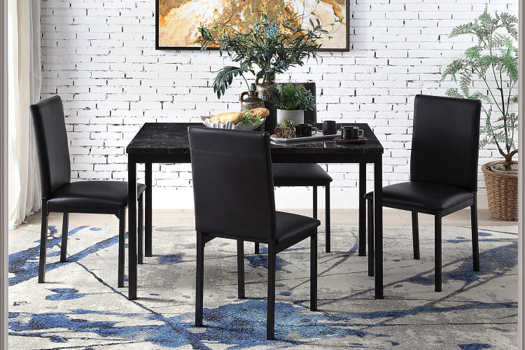 1Pc Dining Table Black Faux Marble Top Casual Dining Room Furniture Metal Frame