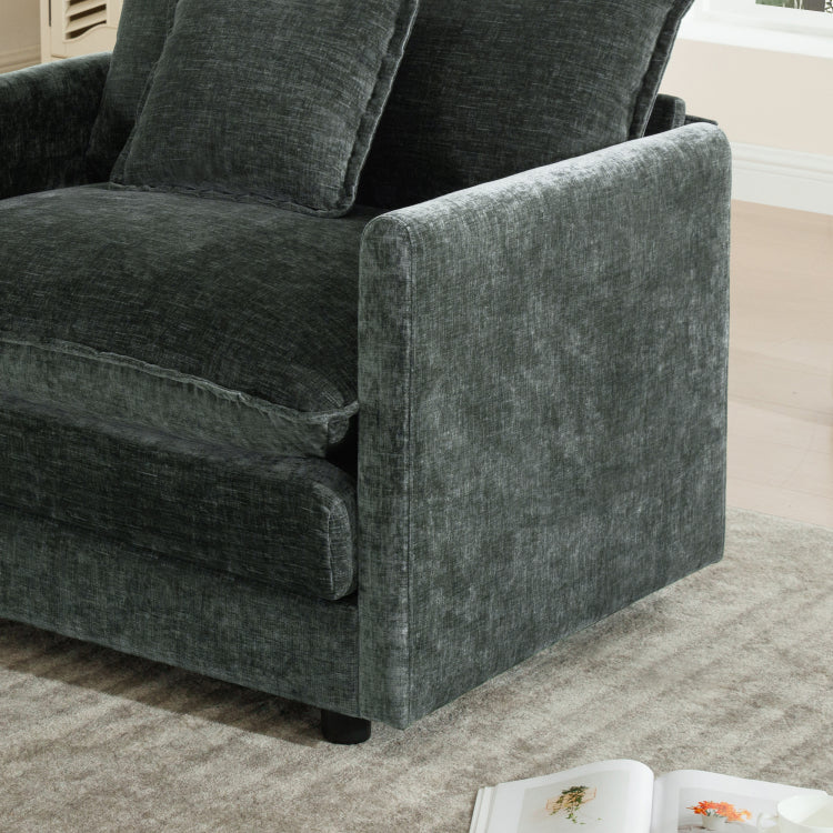 Chenille Two Seater Sofa With 1 Footrest, 2 Seater L Shaped Sectional With Ottoman,Loveseat With Ottoman For Small Living Space, Gray Chenille