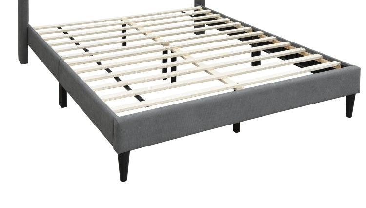 Elegant Modern 1Pc Full Size Bed Upholstered Box Design Headboard Bedframe Gray Brushed Linen