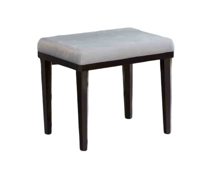 Glam Style 1Pc Vanity W Stool Set Tempered Glass Top Central Mirror Storage Drawers Padded Stool Obsidian Gray Finish