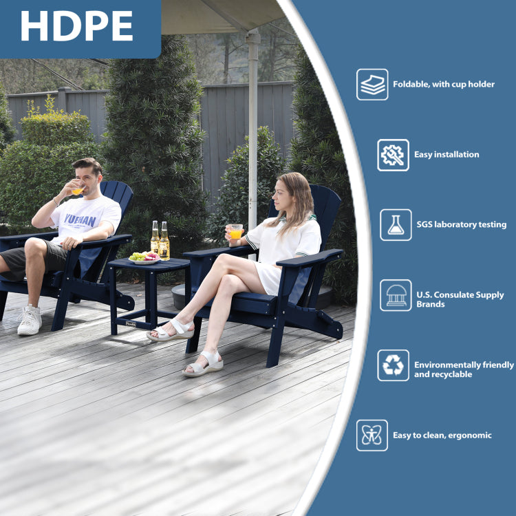 Hdpe Folding Adirondack Chair Wood Texture, Patio Adirondack Chair Weather Resistant, Plastic Fire Pit Chair With Cup Holder, Lawn Chair For Outdoor Porch Garden Backyard Deck