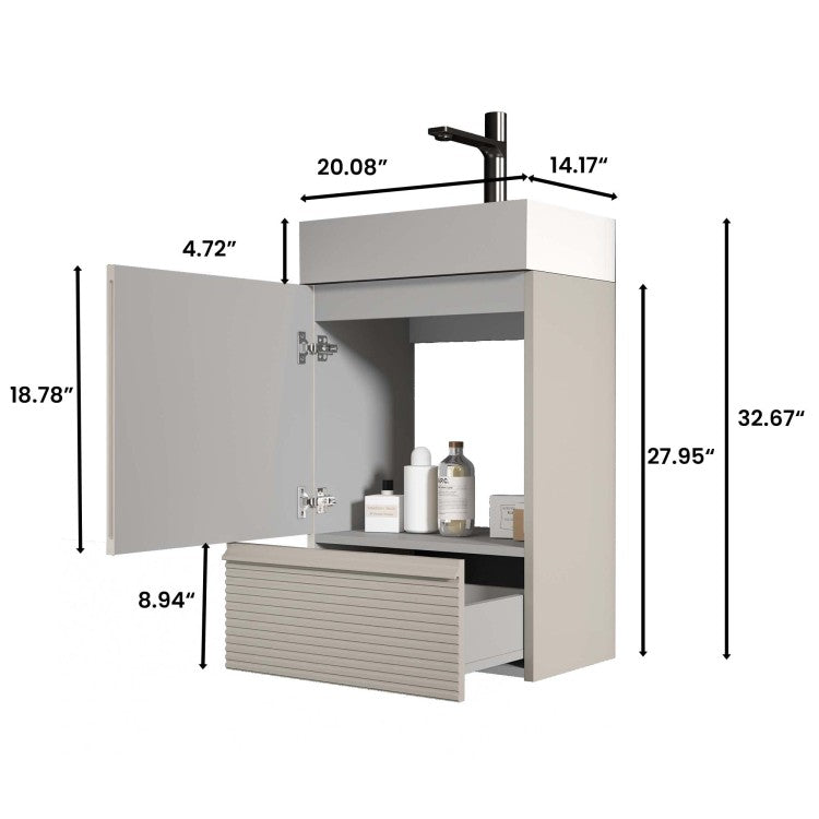 Gada 20" Striped Beige Bathroom Vanity With Ceramic Sink, Freestanding Bathroom Cabinet For Modern Bathroom, One Piece White Ceramic Basin Without Drain And Faucet, Kd