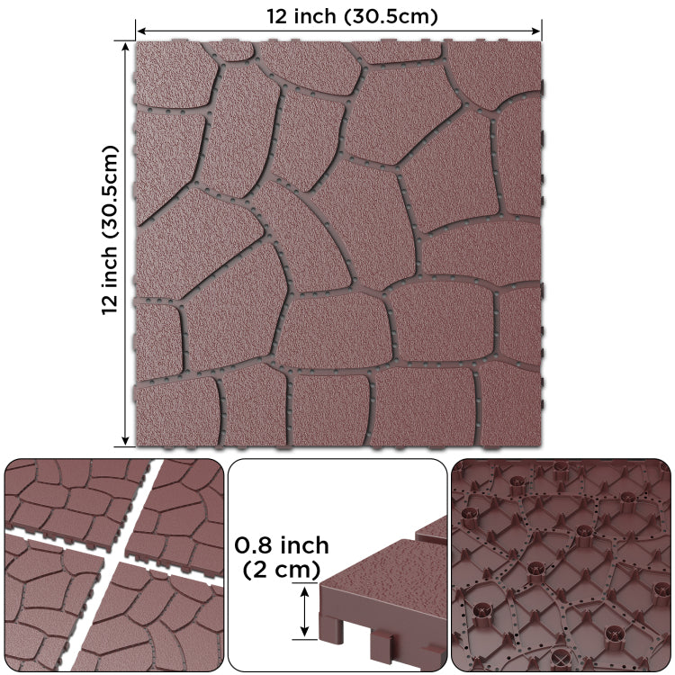 Stone Texture 12" Patio Deck Tiles, Diy Module Interlocking Decking Tiles Floor Tile,Easy And Quick Installation Court Tiles For Porch Poolside Balcony Backyard 44Pcs, Brown