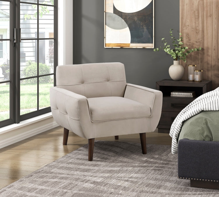 Brown Accent Chair Upholstered Velvet Cushion Seat Back Tufted Contemporary Living Room Furniture 1Pc
