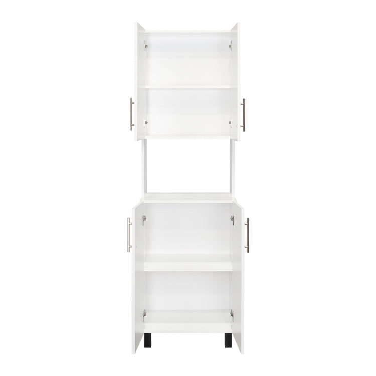 Linden 76,8" Tall Two Double Door Cabinet Kitchen Pantry With Hutch And Five Shelves, Microwave Cabinet, Storage Cabinet, Kitchen Organization, Garage Cabinet, Kitchen White