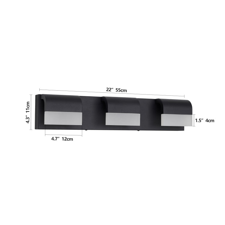 Led Contemporary Vanity Lights Fixture Bathroom Wall Light Over Mirror Matt Black 3 Lights Dimmable