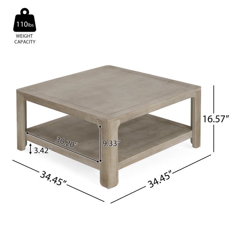 Square Coffee Table With Storage,Light Ash