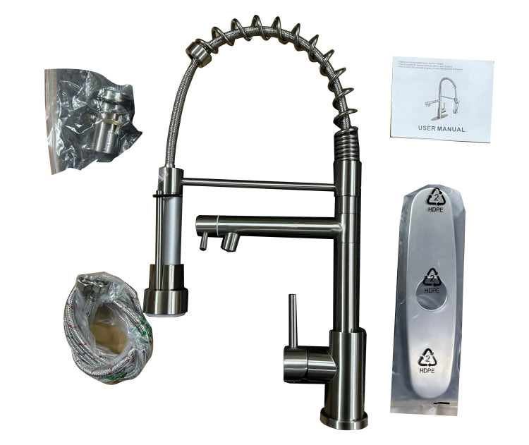 Kitchen Faucet With Pull Down Sprayer, Touch On Single Handle 2 Function Stainless Steel Spring Neck, Single Hole Installation For Residential, Commercial, Rv, Bar & More, Brushed Nickel