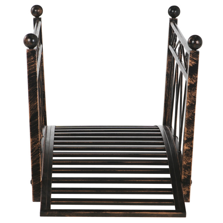 Outsunny 3.3' Metal Arch Zen Garden Bridge With Safety Siderails, Decorative Footbridge, Delicate Scrollwork & Corner Spheres For Stream, Fish Pond, Bronze