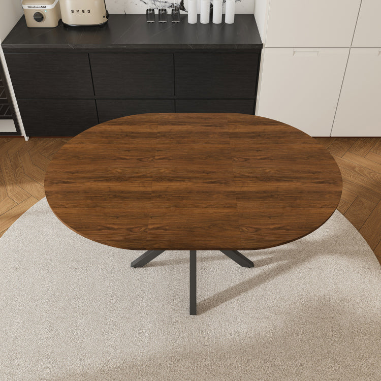 Retractable Dining Table, Round Dining Table, Extendable Dining Table, 6 Person Carbon Steel Base, Modern And Simple Solid Wood Veneer Dining Room Furniture 42 Inches Extended To 58 Inches
