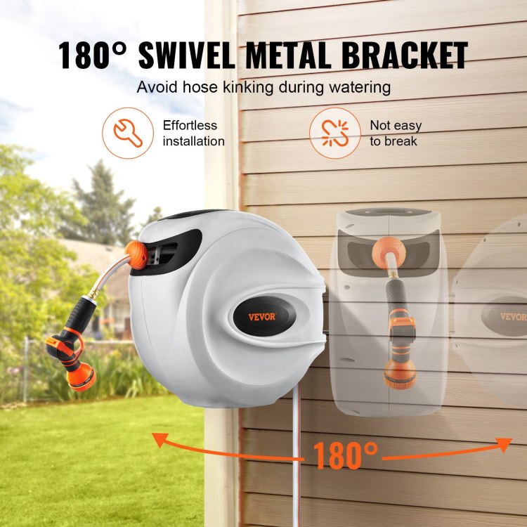 Retractable Hose Reel Water Hose Reel 115'X1 2" 180 Swivel Wall Mounted