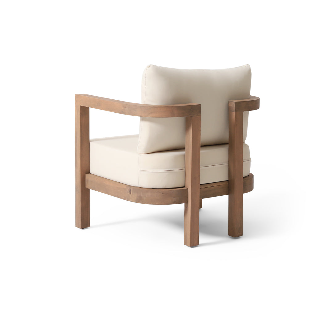 Outdoor Acacia Wood Patio Club Chair, Patio Furniture,Waterproof Thick Cushion Deep Seating For Porch, Garden, Backyard, Balcony, Weight Capacity 400Lbs, Brown Wash, Beige Cushion