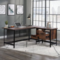 Industrial L Shaped Computer Desk, Brown Finish