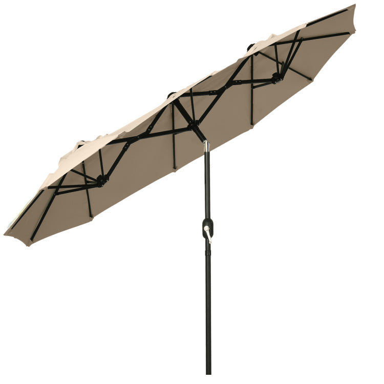 Outsunny Double Sided Patio Umbrella 9.5' Large Outdoor Market Umbrella With Push Button Tilt And Crank, 3 Air Vents And 12 Ribs, For Garden, Deck, Pool, Brown