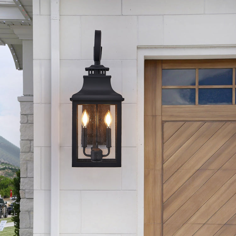 23" H 1 Pack Outdoor Wall Lantern Light Vintage Black Metal Sconce With Clear Seeded Glass For Porch, Patio, And Garden Bulb Not Included
