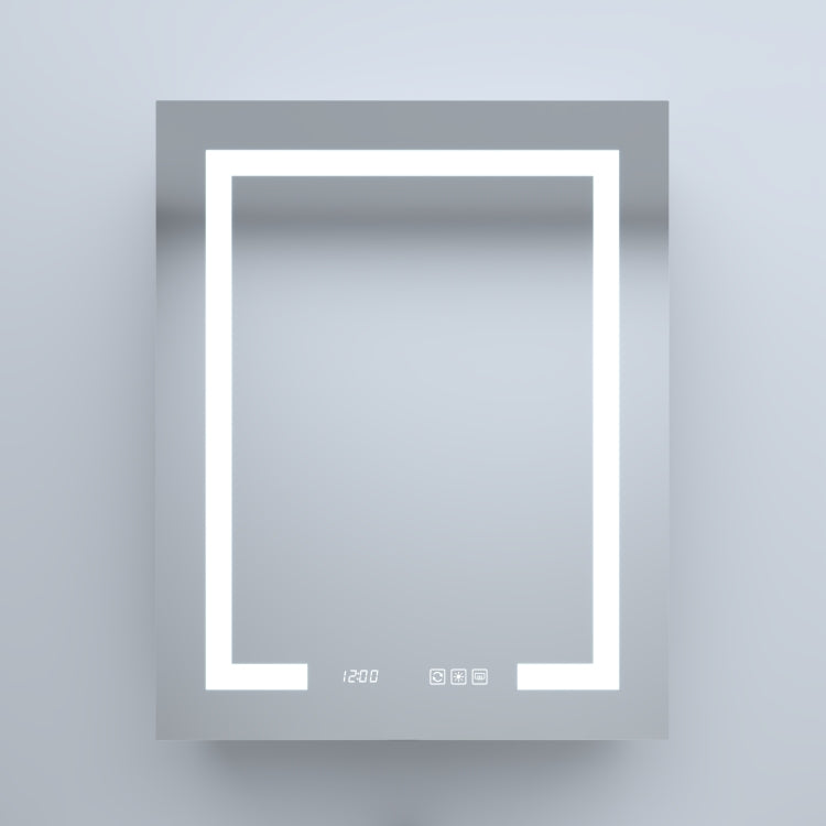 24 In. W X 30 In. H Rectangular Silver Aluminum Recessed Surface Mount Left Medicine Cabinet With Mirror Led And Clock