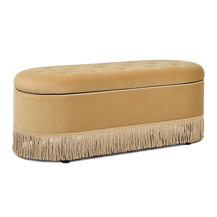 Melinda 48.5" Oval Tufted Bullion Fringe Storage Bench, Gold Velvet