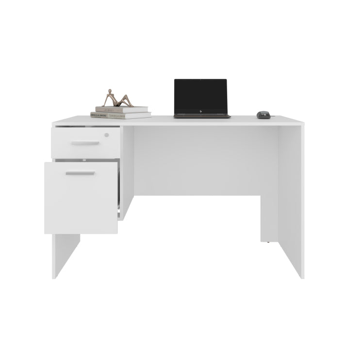 Mellier Modern Office Desk With Two Drawers And Side Storage, Compact Computer Workstation For Home Office Or Study Room, White