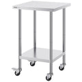 Stainless Steel Work Table 24 X 24 X 38 Inch, With 4 Wheels, 3 Adjustable Height Levels, Heavy Duty Food Prep Worktable For Commercial Kitchen Restaurant, Silver