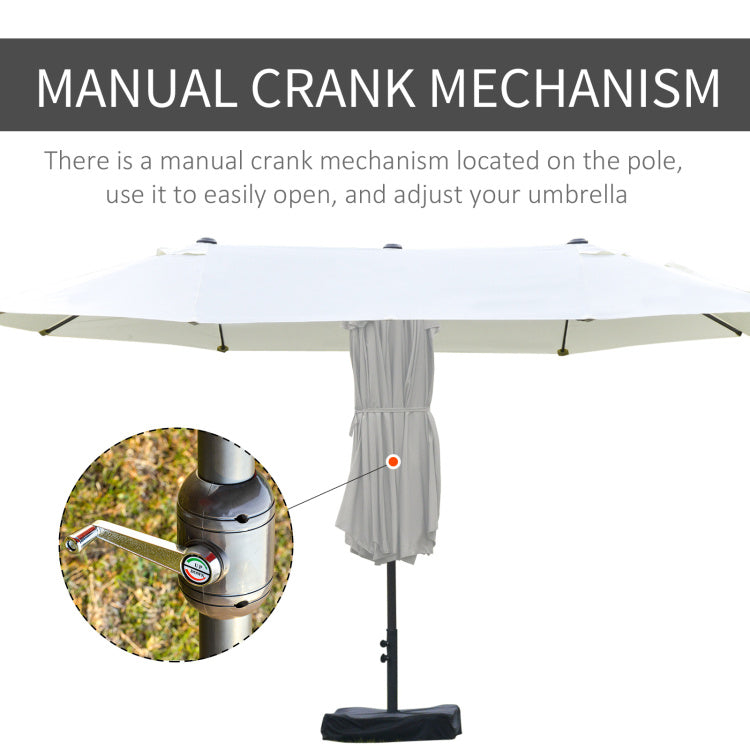 Outsunny Patio Umbrella 15' Steel Rectangular Outdoor Double Sided Market With Base, Sun Protection & Easy Crank For Deck Pool Patio, Beige