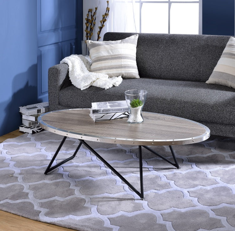 Allis Weathered Gray Oak & Metal Finish Coffee Table