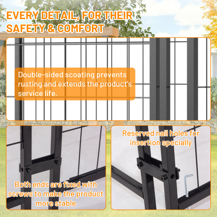 Dog Kennel Outdoor With Roof, 4.23'X7.81'X4.83' Welded Wire Enclosure, Heavy Duty Dog Crate With Uv Resistant Waterproof Cover, Double Lock & Rotating Feeder For Medium Large Dogs