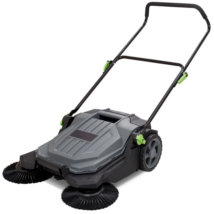 Walk Behind Hand Push Floor Sweeper, 25.6" Sweeping Width Floor Sweeper Manual Non Electric, 5 Gallon Waste Container, Angle & Height Adjustable Folding Handle For Walkway, Yard, Garage, Patio