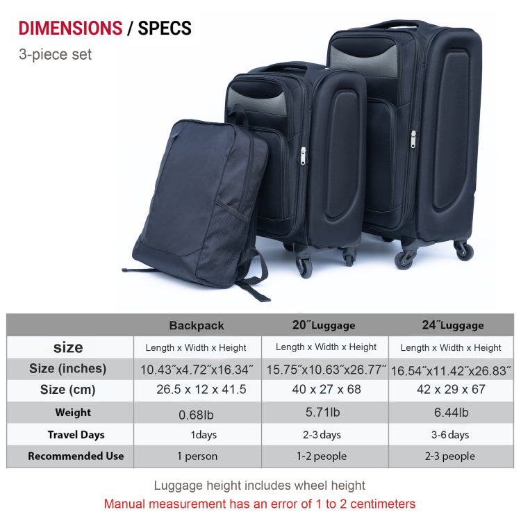 20 24 Travel Case Two Piece Suitcase Set Oxford Trolley Case Without Password Lock Universal Wheel Oxford Cloth Backpack Black