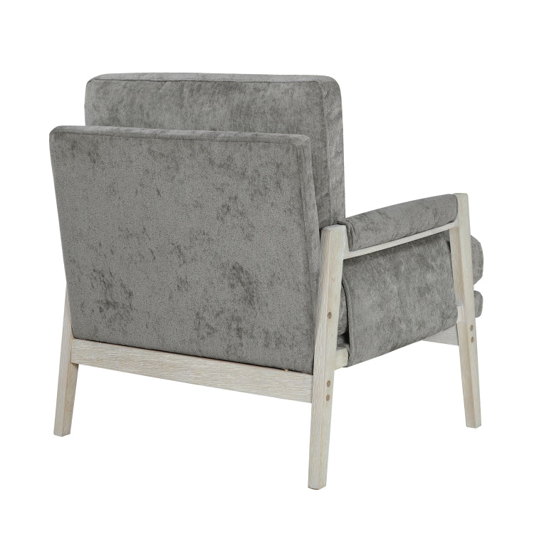 Modern Home Accent Chair Cushion Seat Back Chenille Fabric Upholstery Brownish Gray Solid Wood Furniture 1Pc