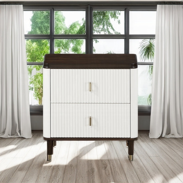 Modern Design White And Brown Finish 2 Drawers Nightstand With Usb Port Durable Wooden Bedroom Furniture 1Pc