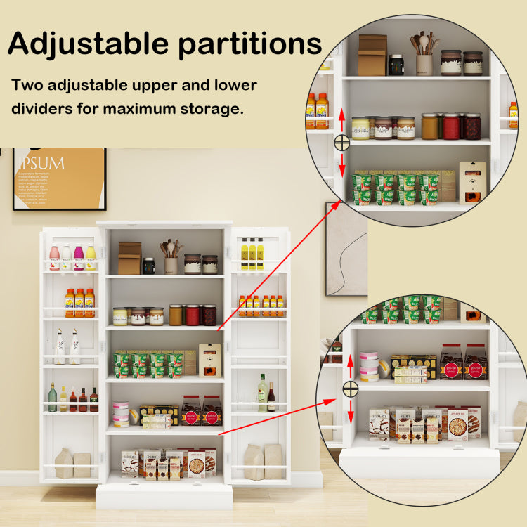 50" Led Kitchen Pantry Cabinet,Freestanding Buffet Cupboards Sideboard With 2 Doors With Racks And 2 Adjustable Shelves For Kitchen, Living Room And Dinning Room White