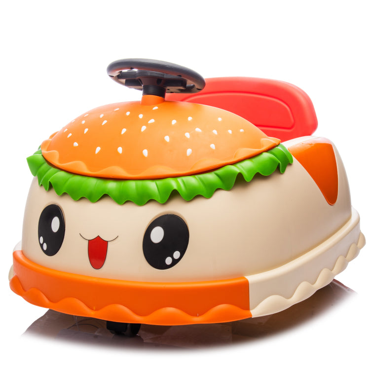 12V Kids Ride On Electric Bumper Car W Parents Control,Cute&Realistic Hamburger Design,360 Degree Rotation,Storing Space,Bluetooth,Music,Usb,Silent Wheel,Led Lights,Power Display,Anti Rollover For 2